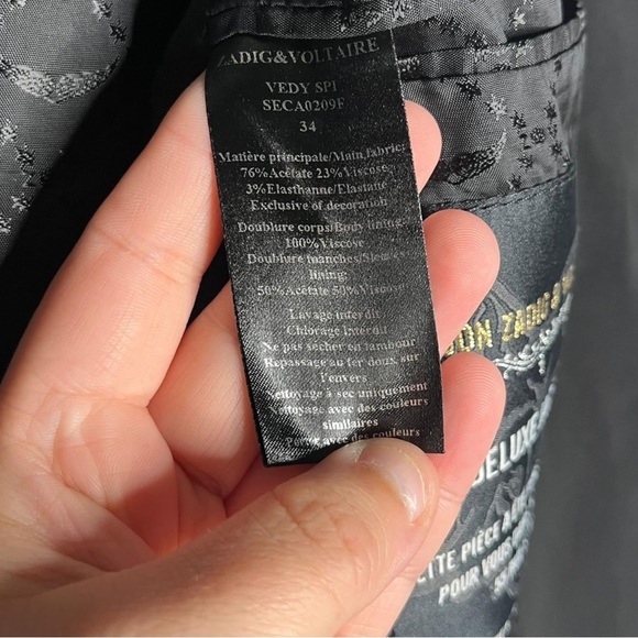 Zadig & Voltaire Vedy Spi Blazer Deluxe Black Size 34/XS - Picture 9 of 11